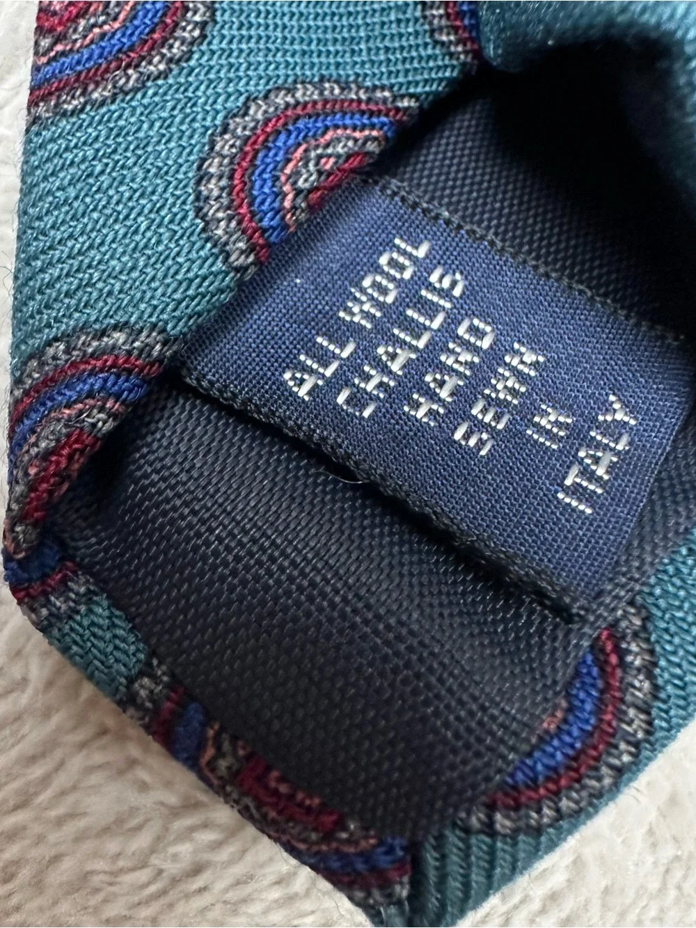 Vintage The Fairfield Store Wool Tie Teal Medallion Made in Italy Mens Necktie
